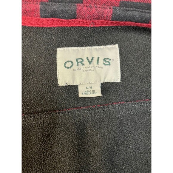 Orvis  Womens shacket Large Red Buffalo Plaid Flannel Snap Button Fleece Lined - Picture 6 of 7